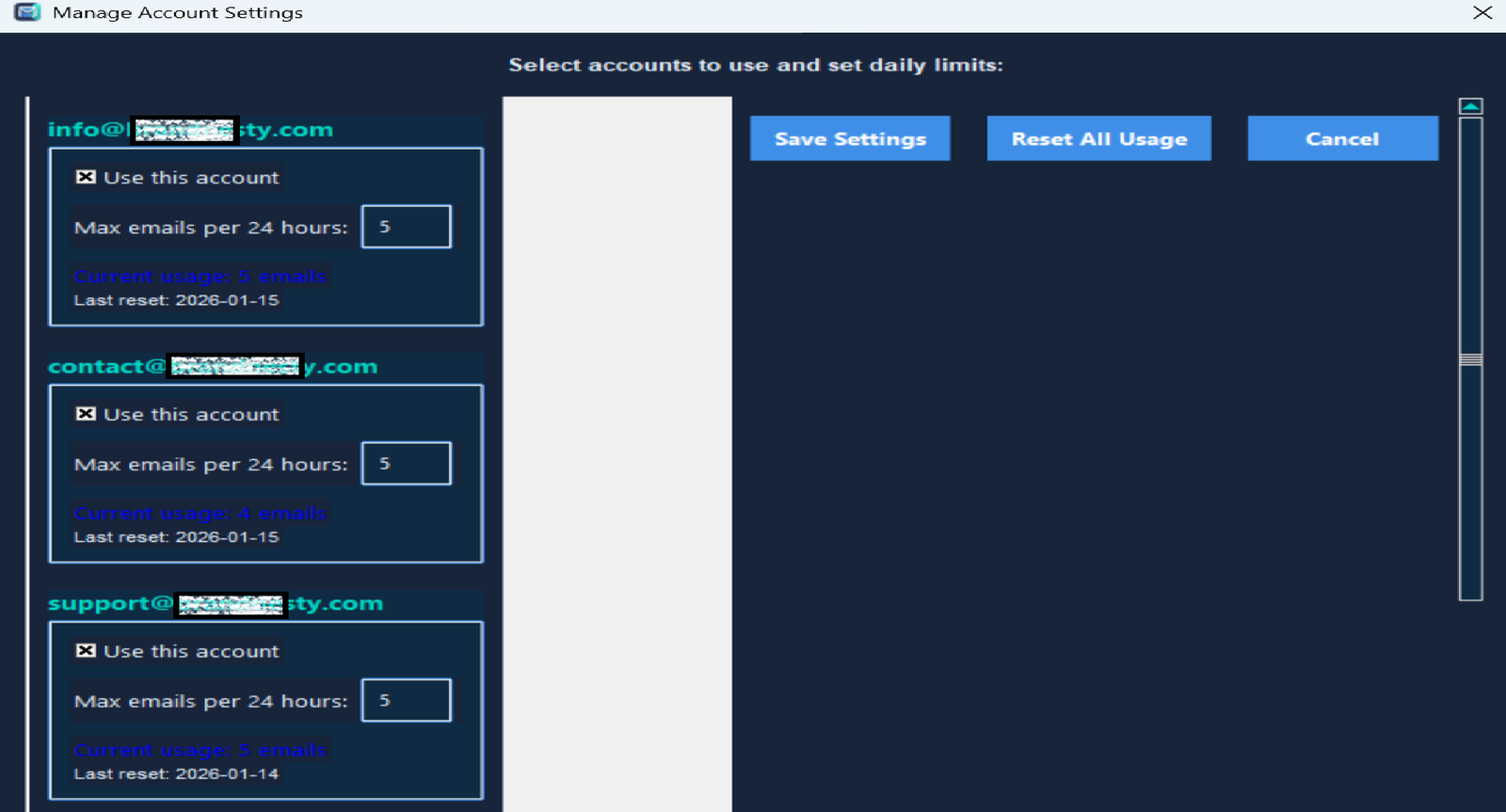 Senders Account Mnagment