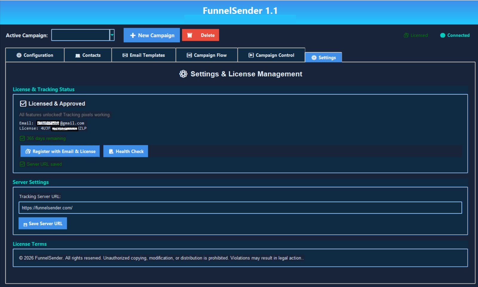 Settings and license managment